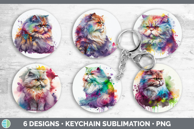 rainbow-persian-cat-keychain-bundle-keyring-sublimation-designs