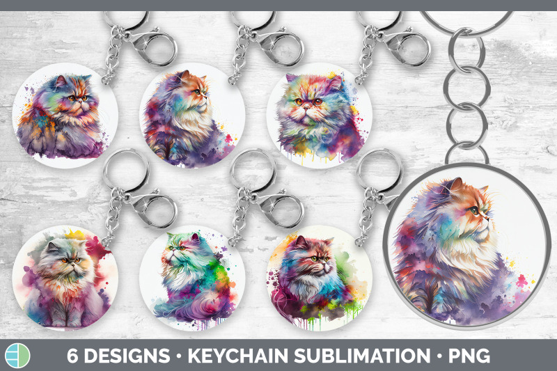 rainbow-persian-cat-keychain-bundle-keyring-sublimation-designs