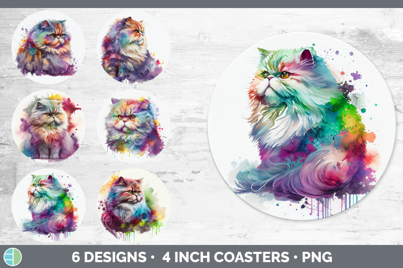 rainbow-persian-cat-round-coaster-sublimation-designs-bundle