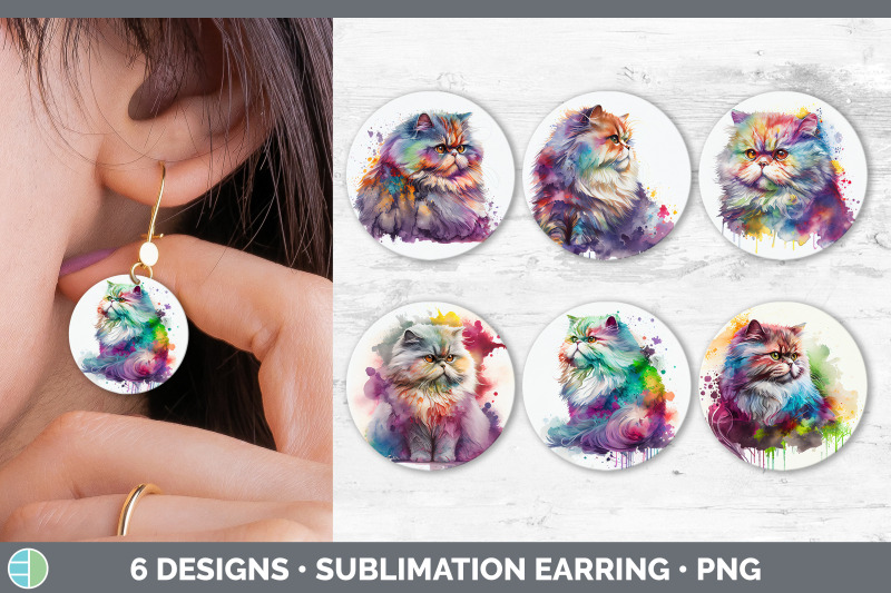 rainbow-persian-cat-round-earring-sublimation-designs-bundle