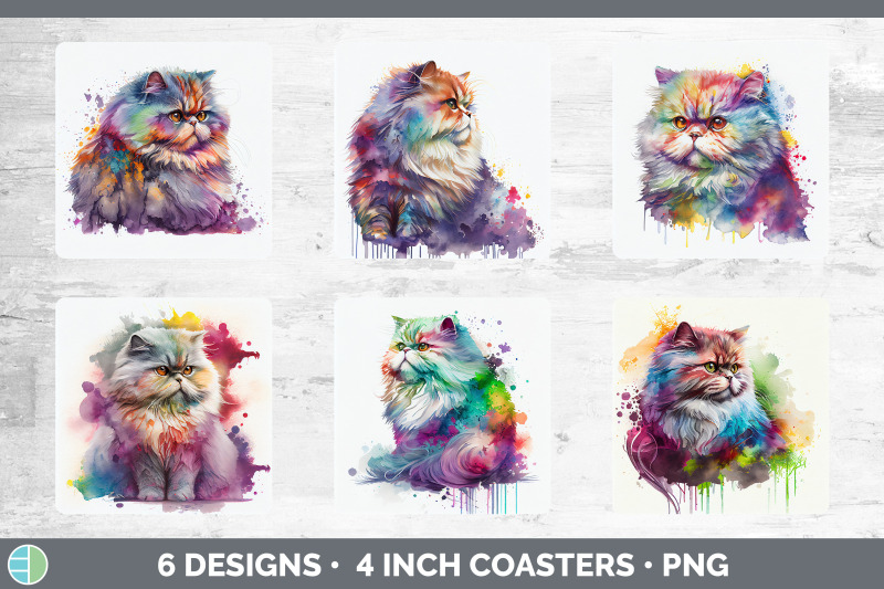 rainbow-persian-cat-square-coaster-sublimation-designs-bundle