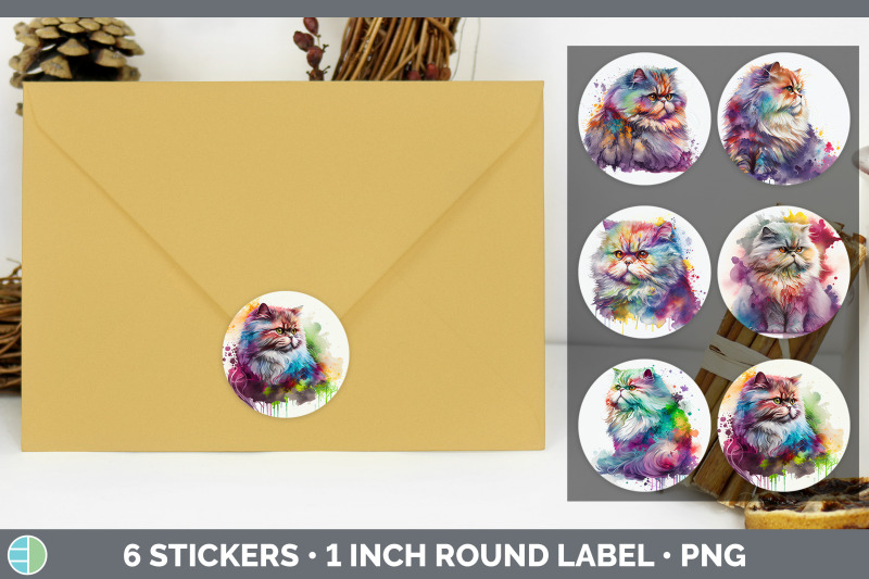 rainbow-persian-cat-stickers-sticker-1in-round-labels-png-designs