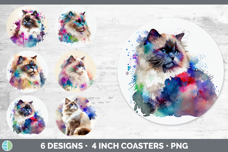 rainbow-ragdoll-cat-round-coaster-sublimation-designs-bundle