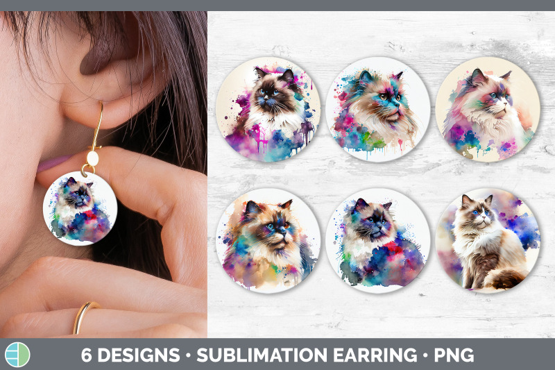 rainbow-ragdoll-cat-round-earring-sublimation-designs-bundle