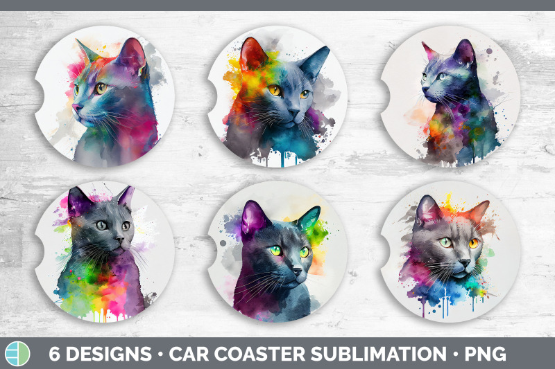 rainbow-russian-blue-cat-car-coaster-sublimation-designs-bundle