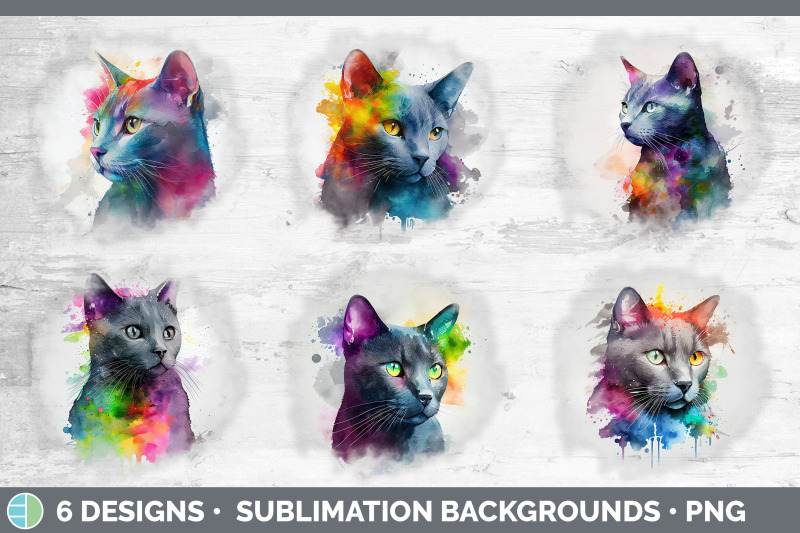 rainbow-russian-blue-cat-background-grunge-sublimation-backgrounds