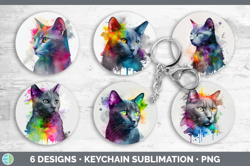 rainbow-russian-blue-cat-keychain-bundle-keyring-sublimation-designs