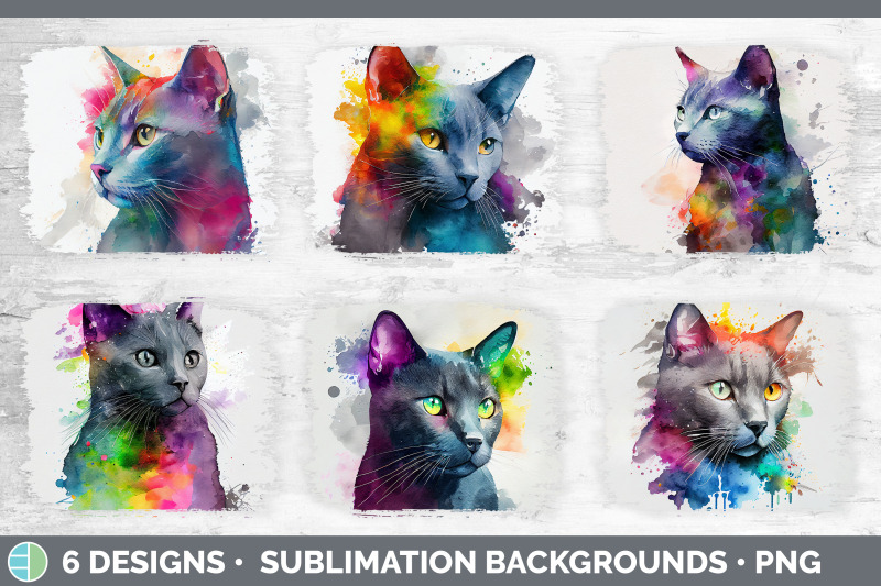 rainbow-russian-blue-cat-distressed-sublimation-background-panel