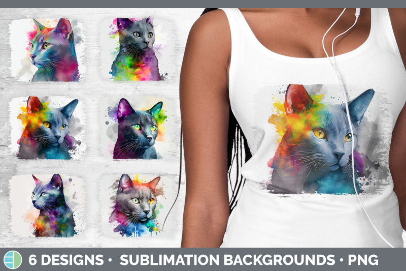 rainbow-russian-blue-cat-distressed-sublimation-background-panel