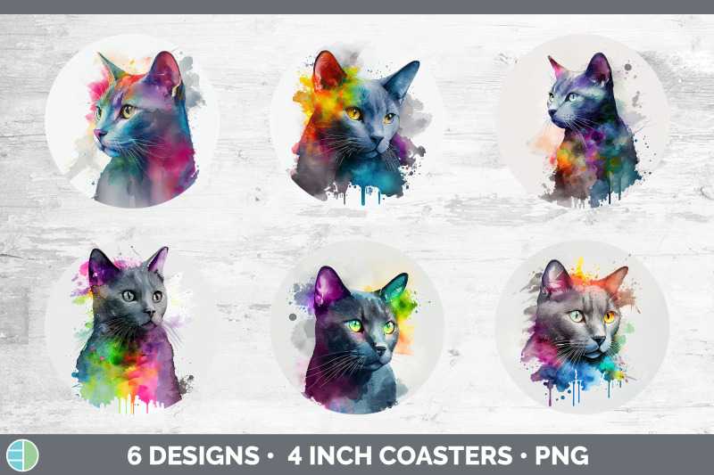 rainbow-russian-blue-cat-round-coaster-sublimation-designs-bundle