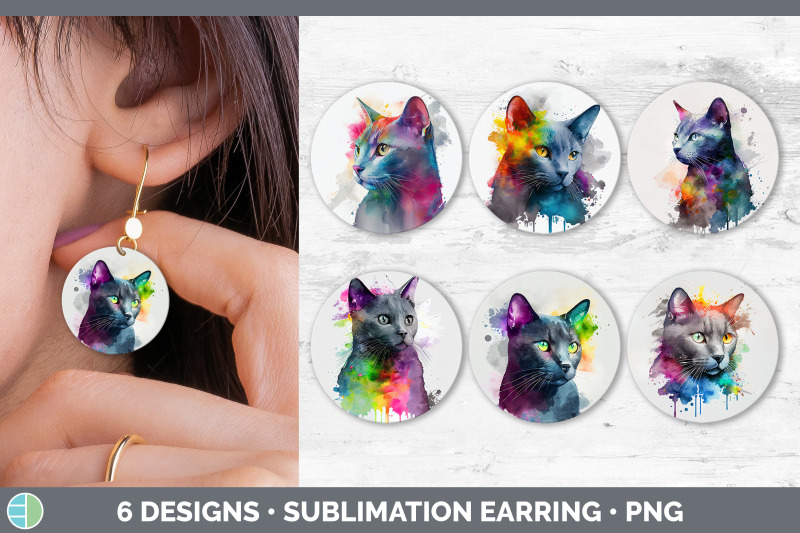 rainbow-russian-blue-cat-round-earring-sublimation-designs-bundle