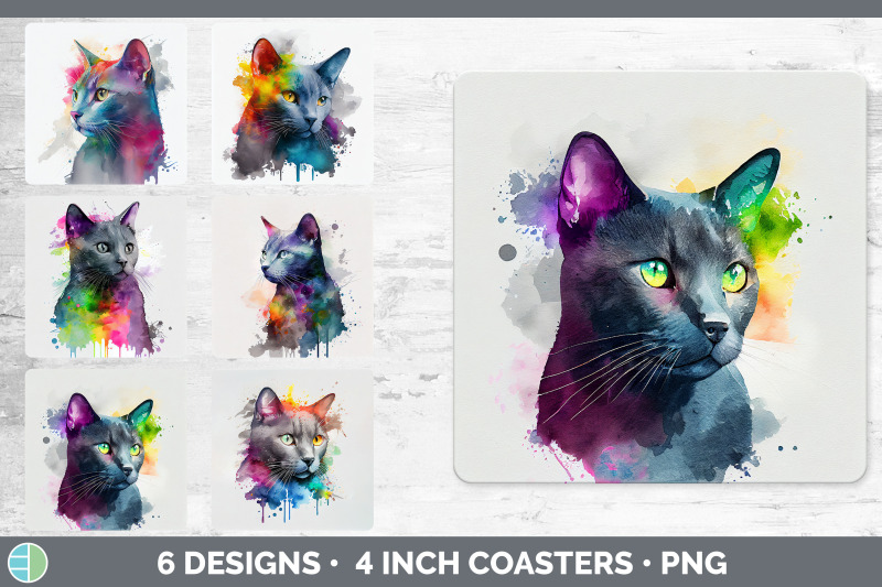 rainbow-russian-blue-cat-square-coaster-sublimation-designs-bundle