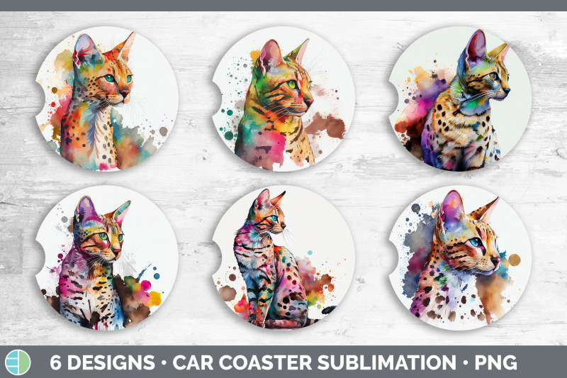 rainbow-savannah-cat-car-coaster-sublimation-designs-bundle