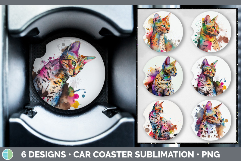 rainbow-savannah-cat-car-coaster-sublimation-designs-bundle