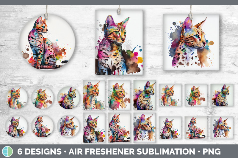 rainbow-savannah-cat-air-freshener-sublimation-designs-bundle