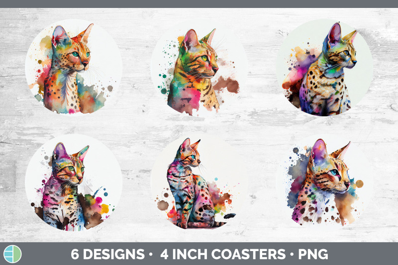 rainbow-savannah-cat-round-coaster-sublimation-designs-bundle