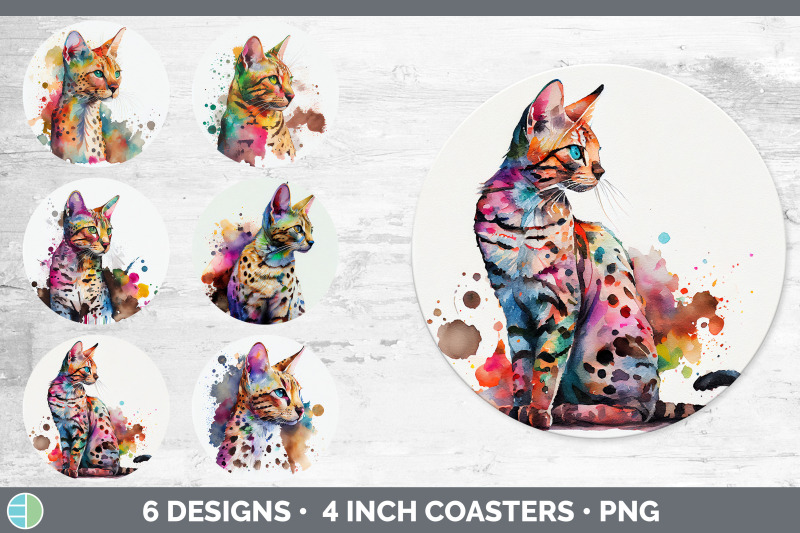 rainbow-savannah-cat-round-coaster-sublimation-designs-bundle