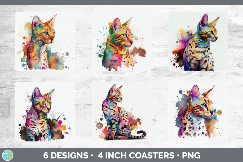 rainbow-savannah-cat-square-coaster-sublimation-designs-bundle