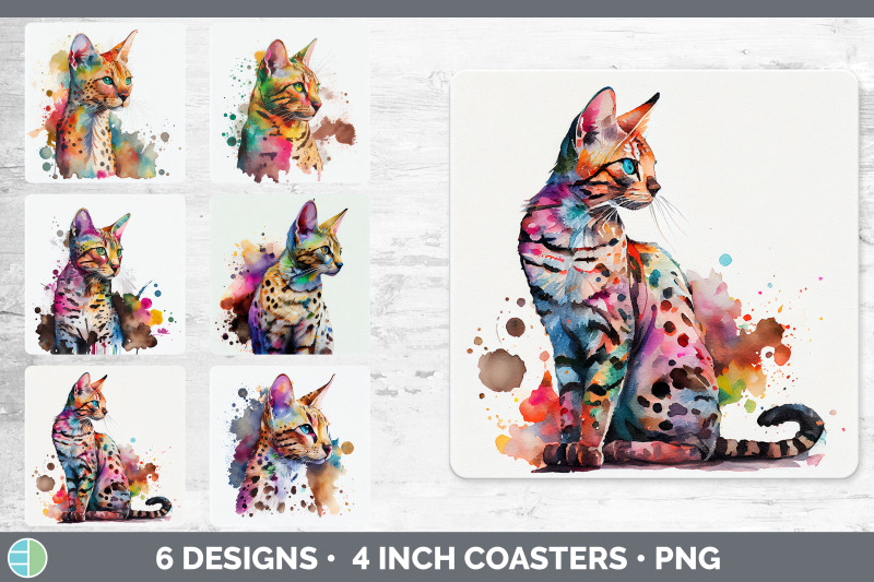 rainbow-savannah-cat-square-coaster-sublimation-designs-bundle