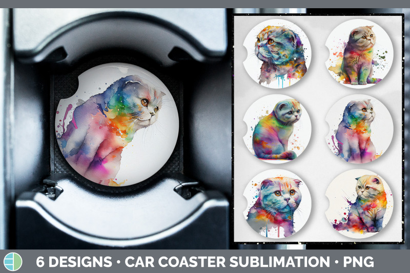 rainbow-scottish-fold-cat-car-coaster-sublimation-designs-bundle