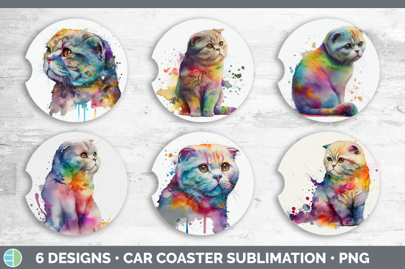 rainbow-scottish-fold-cat-car-coaster-sublimation-designs-bundle