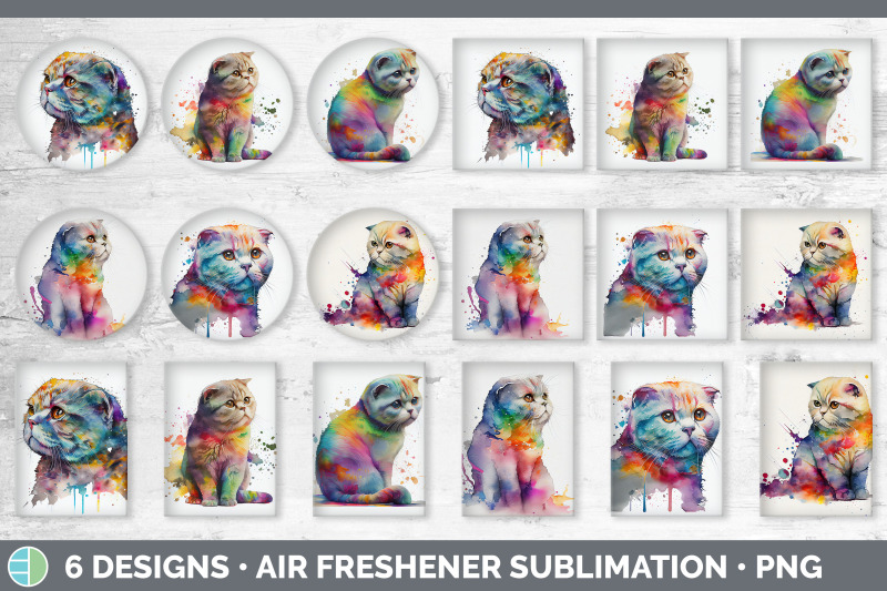 rainbow-scottish-fold-cat-air-freshener-sublimation-designs-bundle