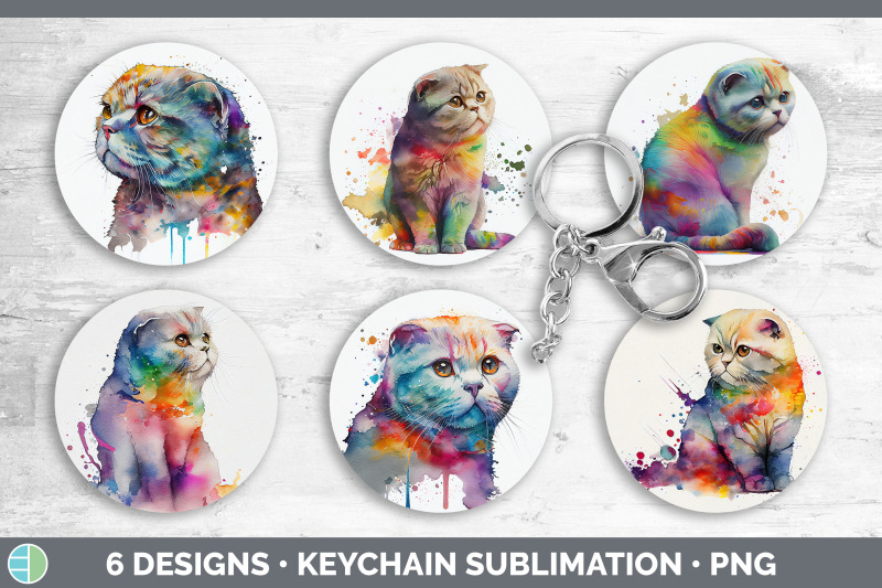 rainbow-scottish-fold-cat-keychain-bundle-keyring-sublimation-design