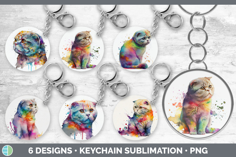 rainbow-scottish-fold-cat-keychain-bundle-keyring-sublimation-design