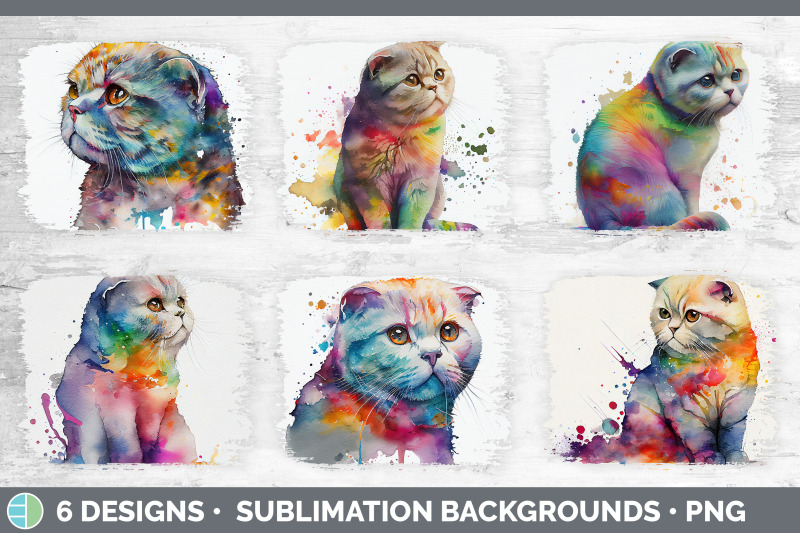 rainbow-scottish-fold-cat-distressed-sublimation-background-panel