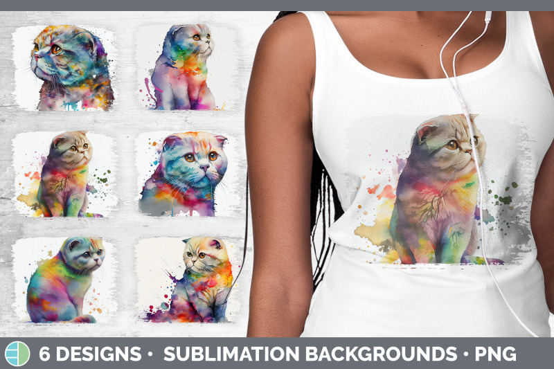 rainbow-scottish-fold-cat-distressed-sublimation-background-panel