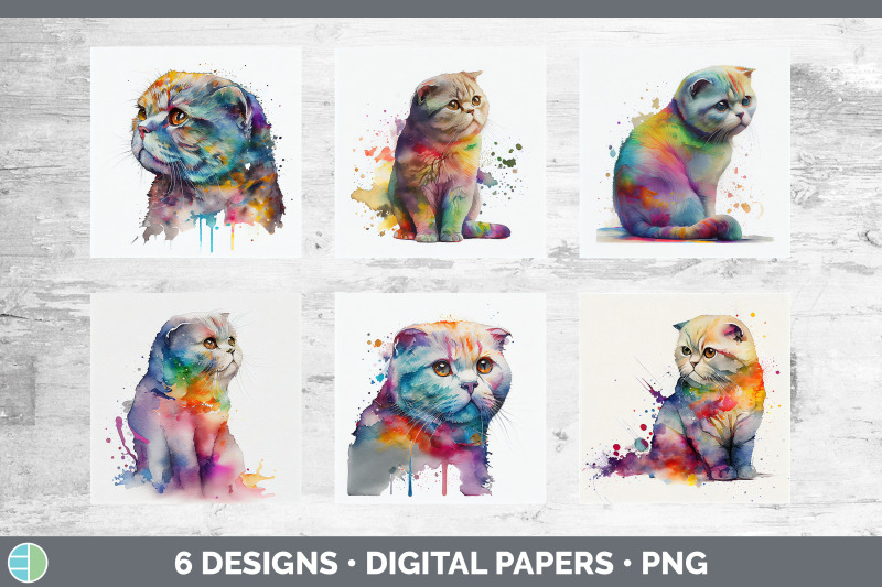 rainbow-scottish-fold-cat-backgrounds-digital-scrapbook-papers