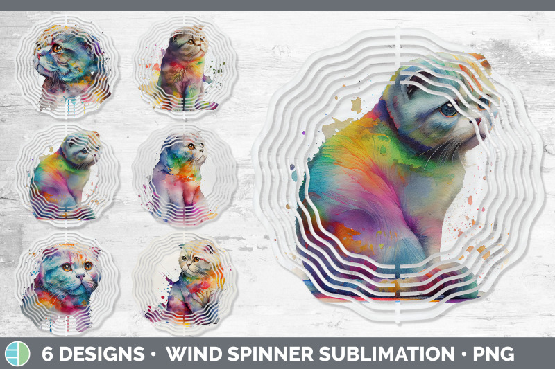 rainbow-scottish-fold-cat-wind-spinner-sublimation-designs-bundle