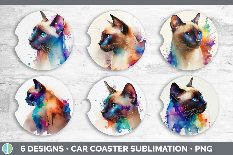 rainbow-siamese-cat-car-coaster-sublimation-designs-bundle