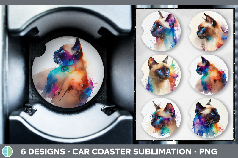 rainbow-siamese-cat-car-coaster-sublimation-designs-bundle