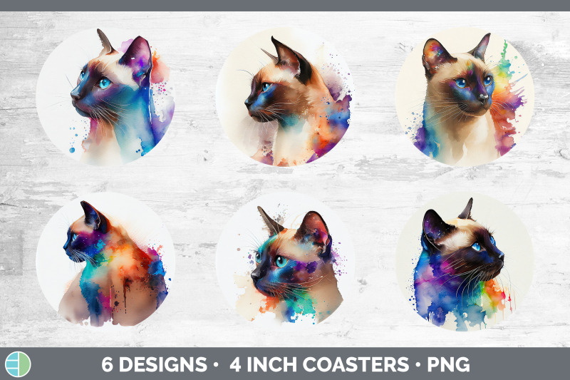 rainbow-siamese-cat-round-coaster-sublimation-designs-bundle