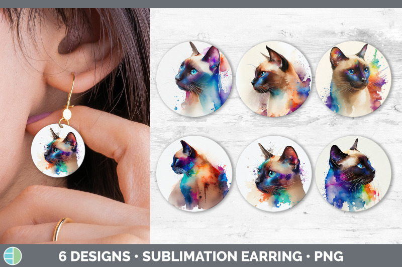 rainbow-siamese-cat-round-earring-sublimation-designs-bundle