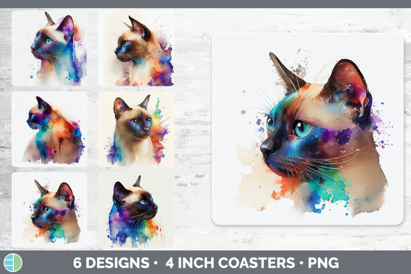 rainbow-siamese-cat-square-coaster-sublimation-designs-bundle