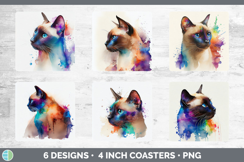 rainbow-siamese-cat-square-coaster-sublimation-designs-bundle