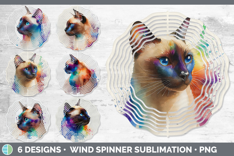 rainbow-siamese-cat-wind-spinner-sublimation-designs-bundle