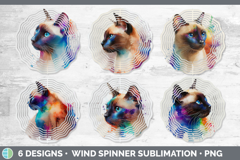 rainbow-siamese-cat-wind-spinner-sublimation-designs-bundle