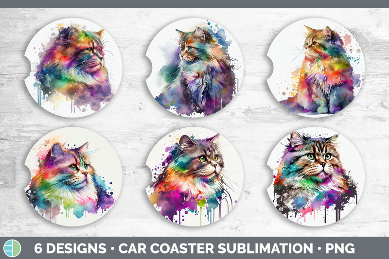 rainbow-siberian-cat-car-coaster-sublimation-designs-bundle