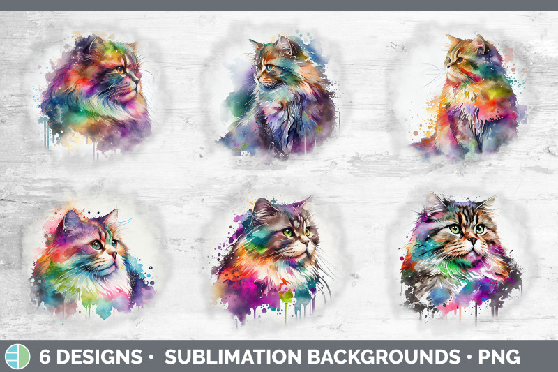 rainbow-siberian-cat-background-grunge-sublimation-backgrounds