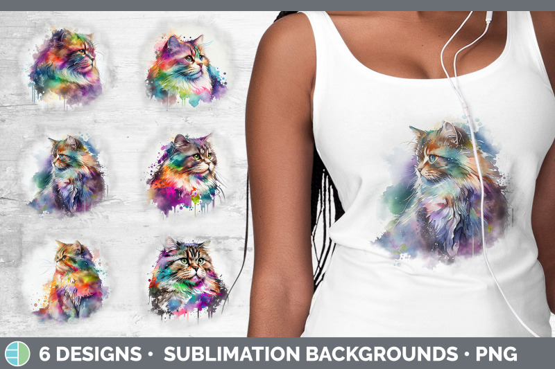 rainbow-siberian-cat-background-grunge-sublimation-backgrounds