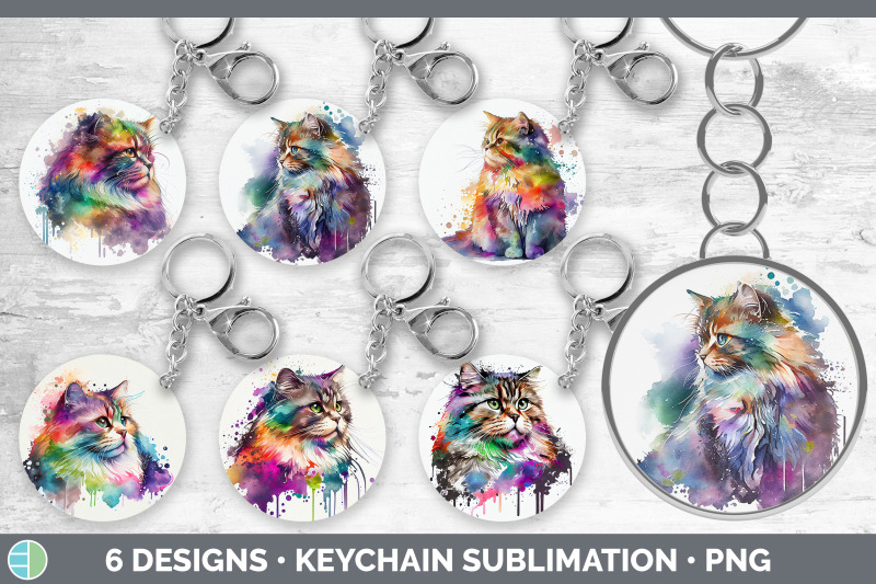 rainbow-siberian-cat-keychain-bundle-keyring-sublimation-designs