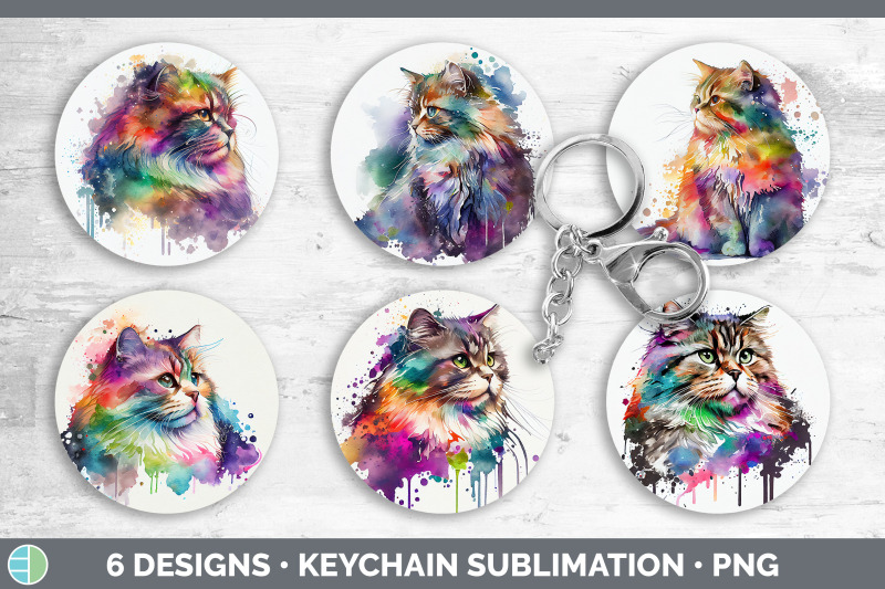 rainbow-siberian-cat-keychain-bundle-keyring-sublimation-designs