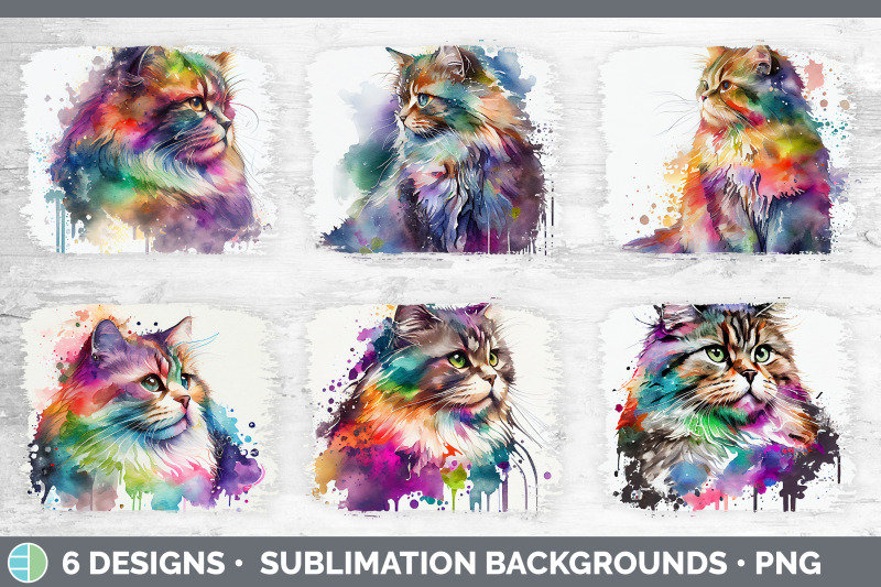 rainbow-siberian-cat-distressed-sublimation-background-panel