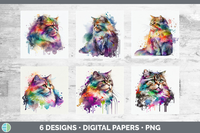 rainbow-siberian-cat-backgrounds-digital-scrapbook-papers