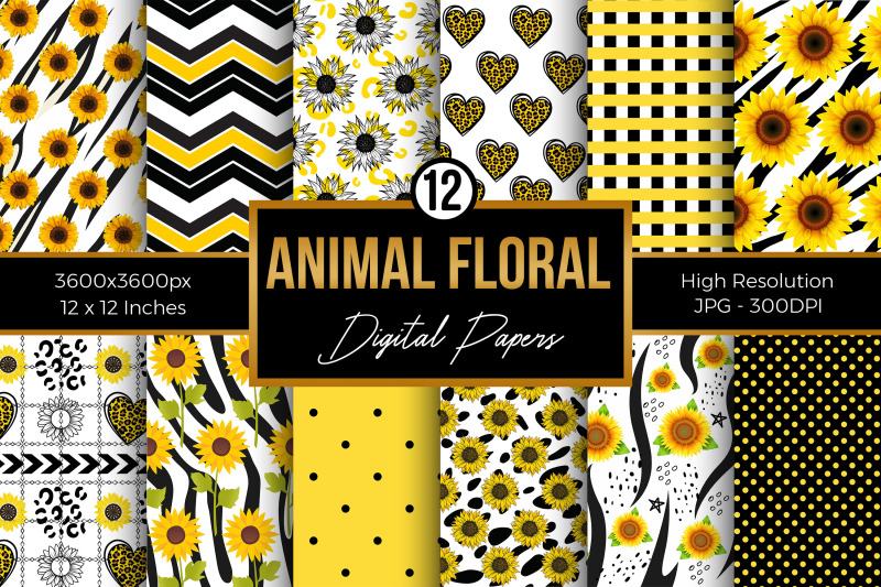 animal-print-sunflowers-digital-papers