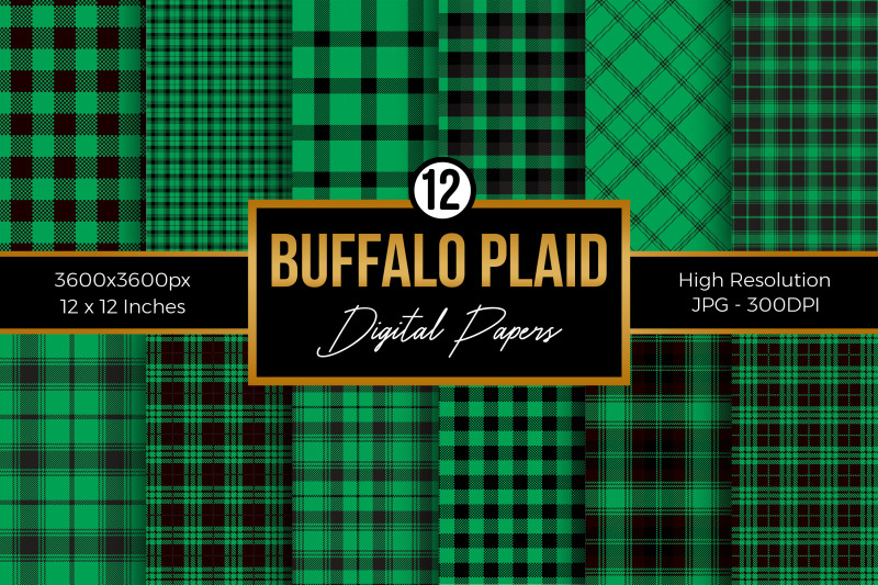 green-buffalo-plaid-digital-papers