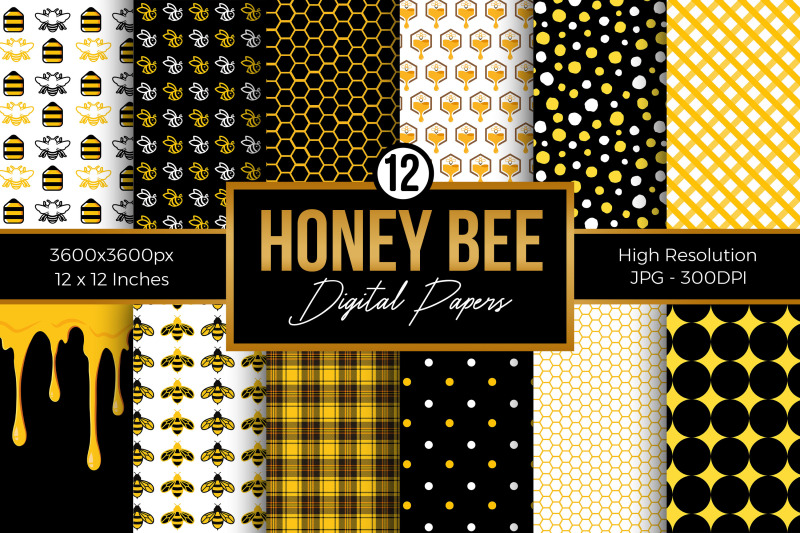 honeybee-pattern-digital-papers